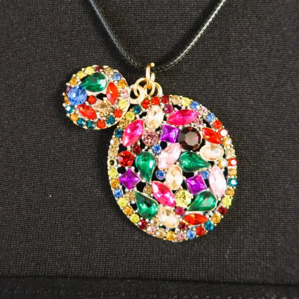 Vintage Rhinestone Pendant Lot 2 Pc Multicolor Crystal Cluster Statement Wear - Picture 7 of 15
